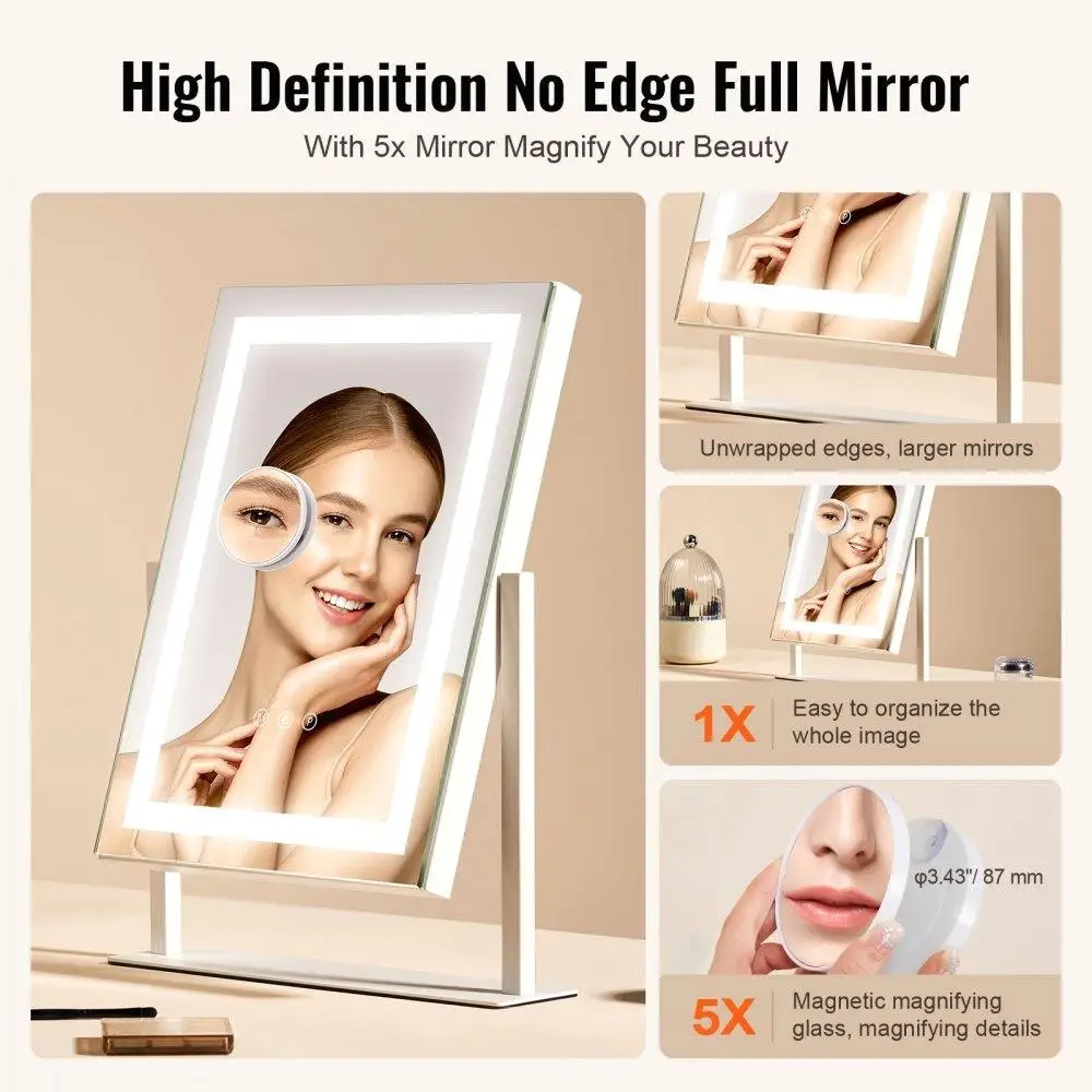 مرآة مكياج بإضاءة ليد ، زينة ، تكبير 5X ، x ، x ox Inches ، 3 ألوان