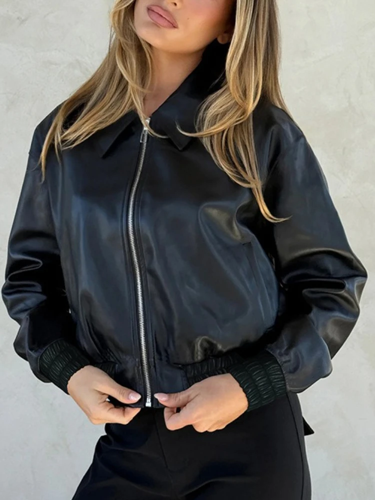 Tossy Cappotto corto da donna in ecopelle con colletto couverture vintage solido per le donne Giacca da donna in similpelle da pendolare streetwear