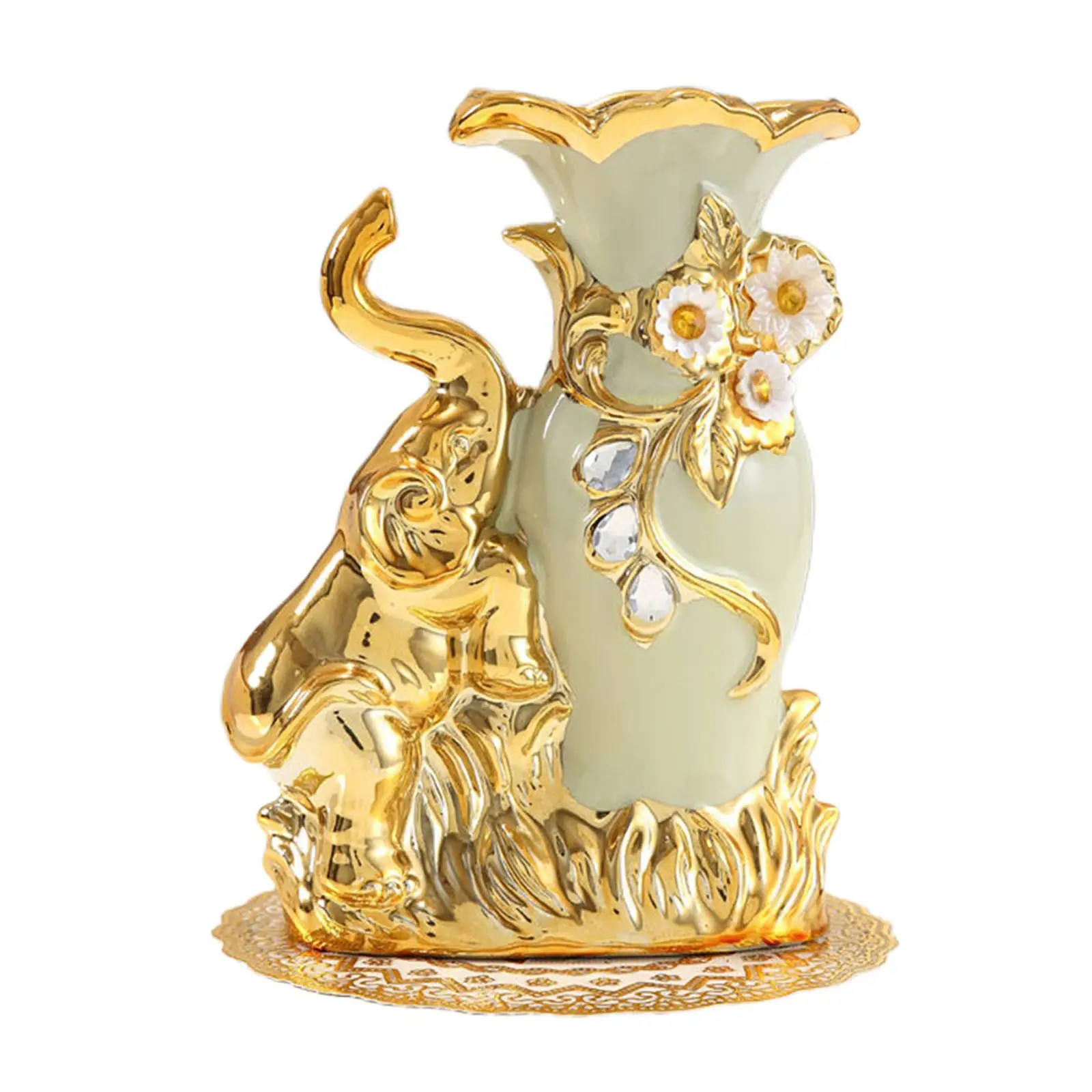 Modern Decorative Ceramic Flower Vase Gold Embellished Luxury Centerpieces for Table Shelf Bookcase and Studio