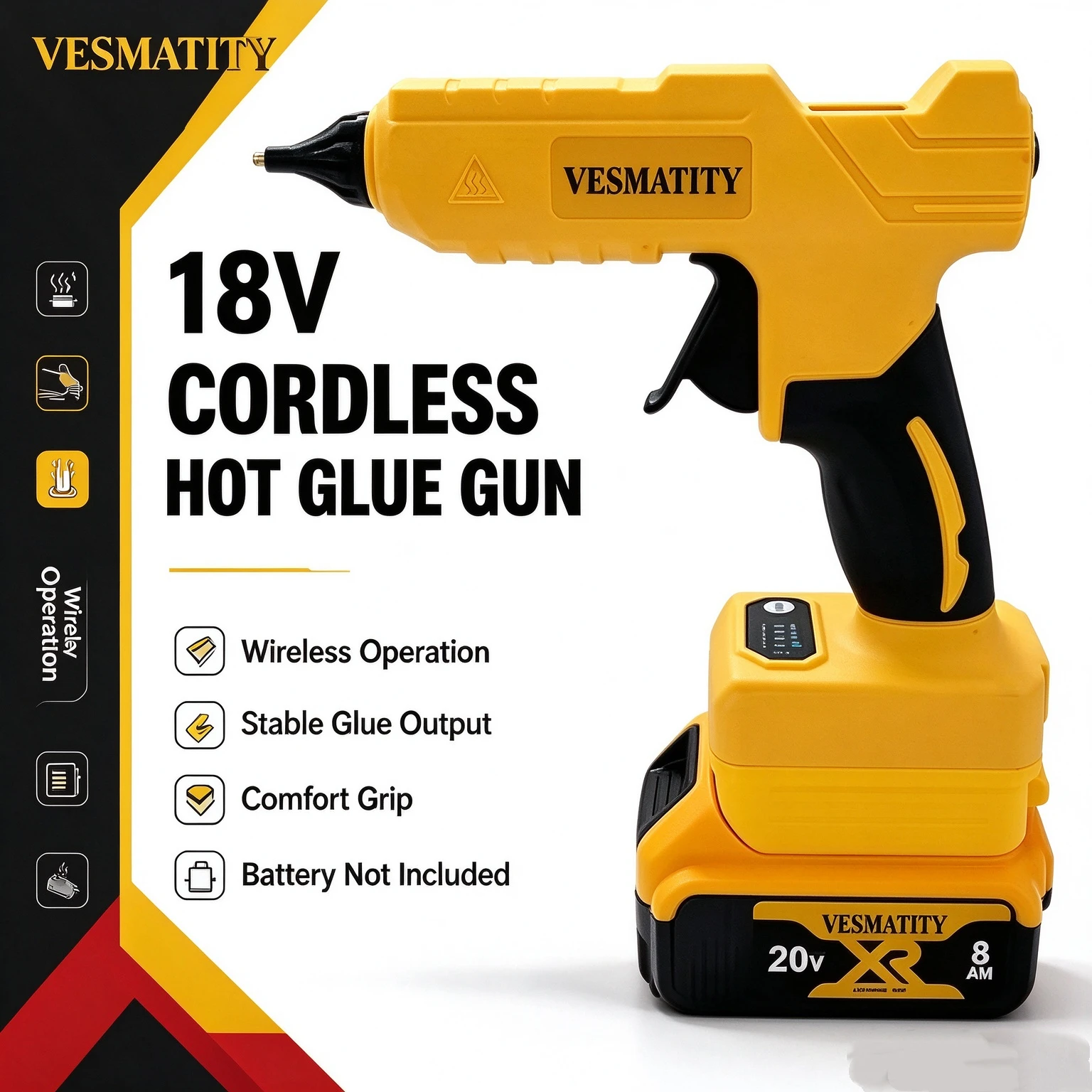 Cordless Handheld Hot Gl Gun Anti-scald Nozzle Hot Melt Glue Gun DIY Repair Tool For 18V Lithium Battery, Battery Not Included