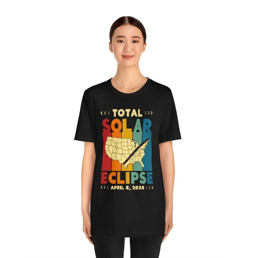 Bella+Canvas 3001, Unisex, Black, 2024 Total Solar Eclipse T-Shirt, Retro, USA