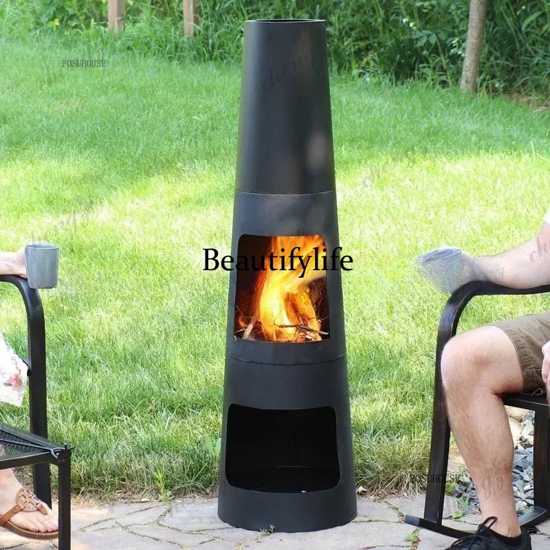 Chimeneas Modern Iron Outdoor Disassembly Chimney Portable Camping Fire Heating Stove Indoor and Outdoor Vertical Wood Stove  DD