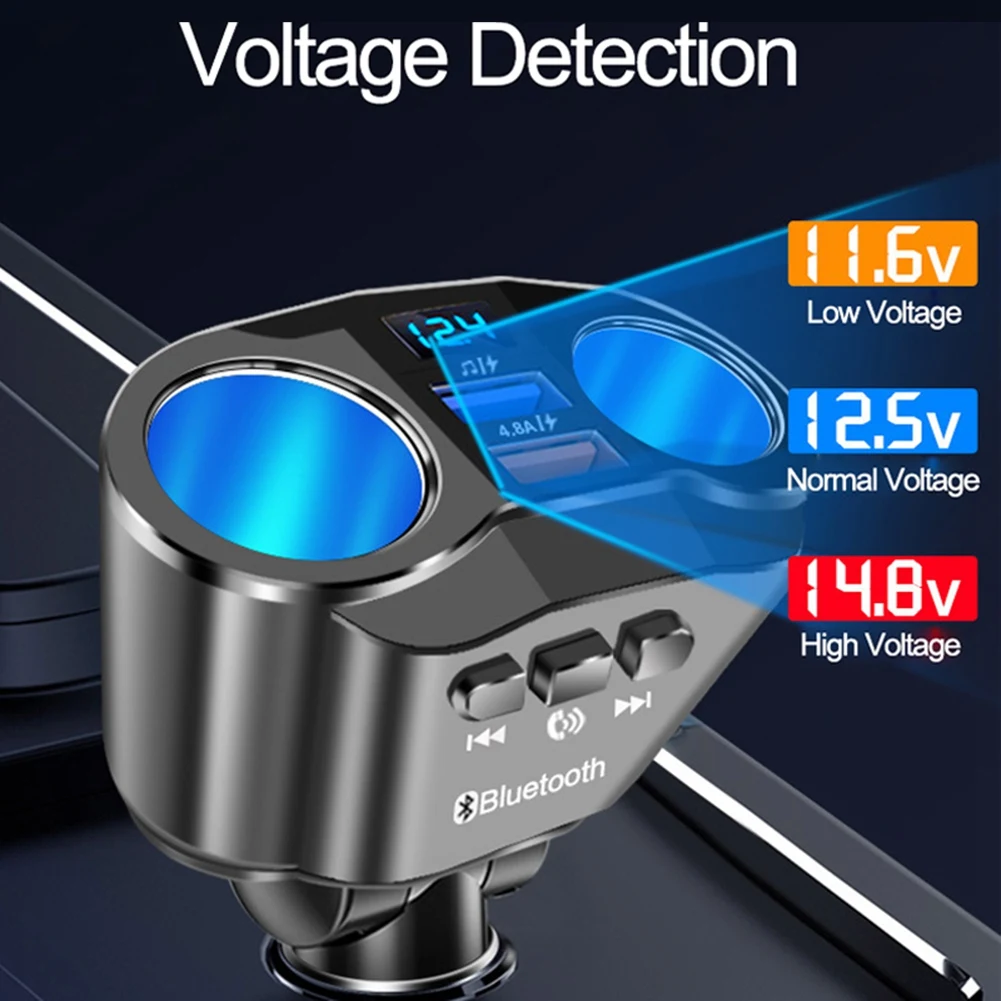

Dual USB Port Car 2 Way Auto Car Lighter Socket Splitter DC12-24V 4.8A Bluetooth 5.0 MP3 Player With Handsfree
