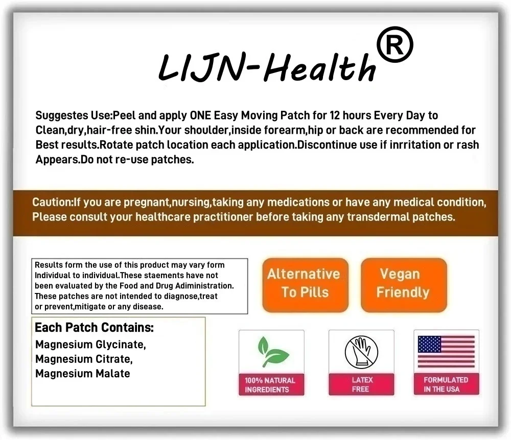 30 cerotti cerotti transdermici complessi di magnesio glicinato di magnesio, malato, citrato per cuore, ossa, nervi ed energia