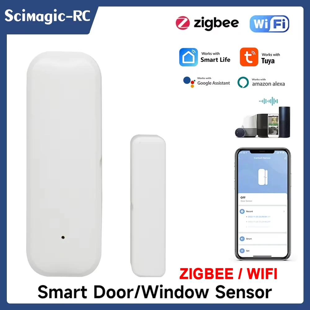 

Tuya WiFi/Zigbee Door Sensor Window Sensor Smart Home Wireless Door Detector Door Open/Closed Alarm System for Alexa Google Home