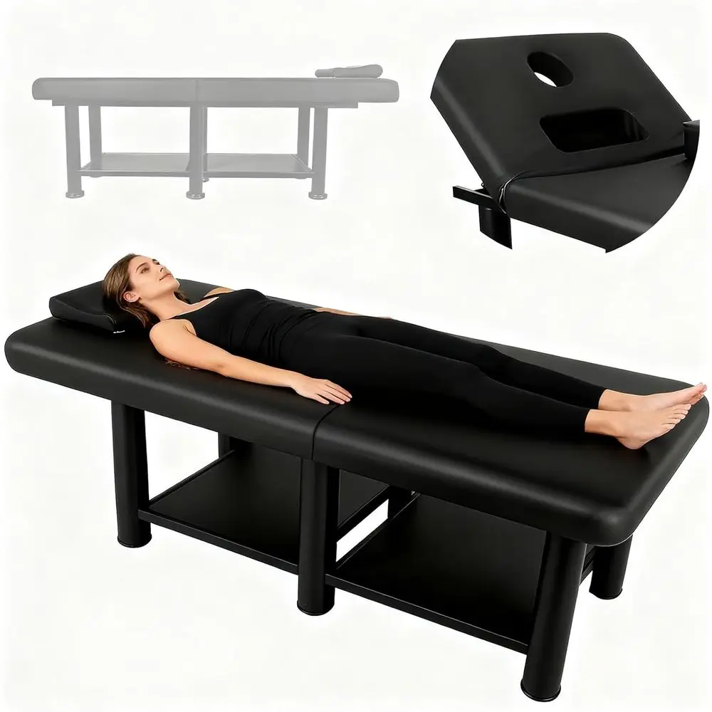 

Sturdy 32x75 Massage Table with 5.3 Padding, Adjustable Backrest, Storage, and 6 Metal Legs for Salons and SPAs