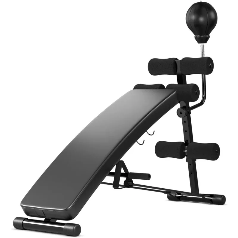 

Goplus Adjustable Sit Up Bench, Decline Curved Slant Ab Bench Crunch Board with Speed Ball for Full Body Workout Strength Traini