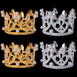 Mini Crown Cake Topper Elegant Princess Pearl Tiara Ornaments Baby Shower Birthday Wedding Party Supplies DIY Cake Decoration