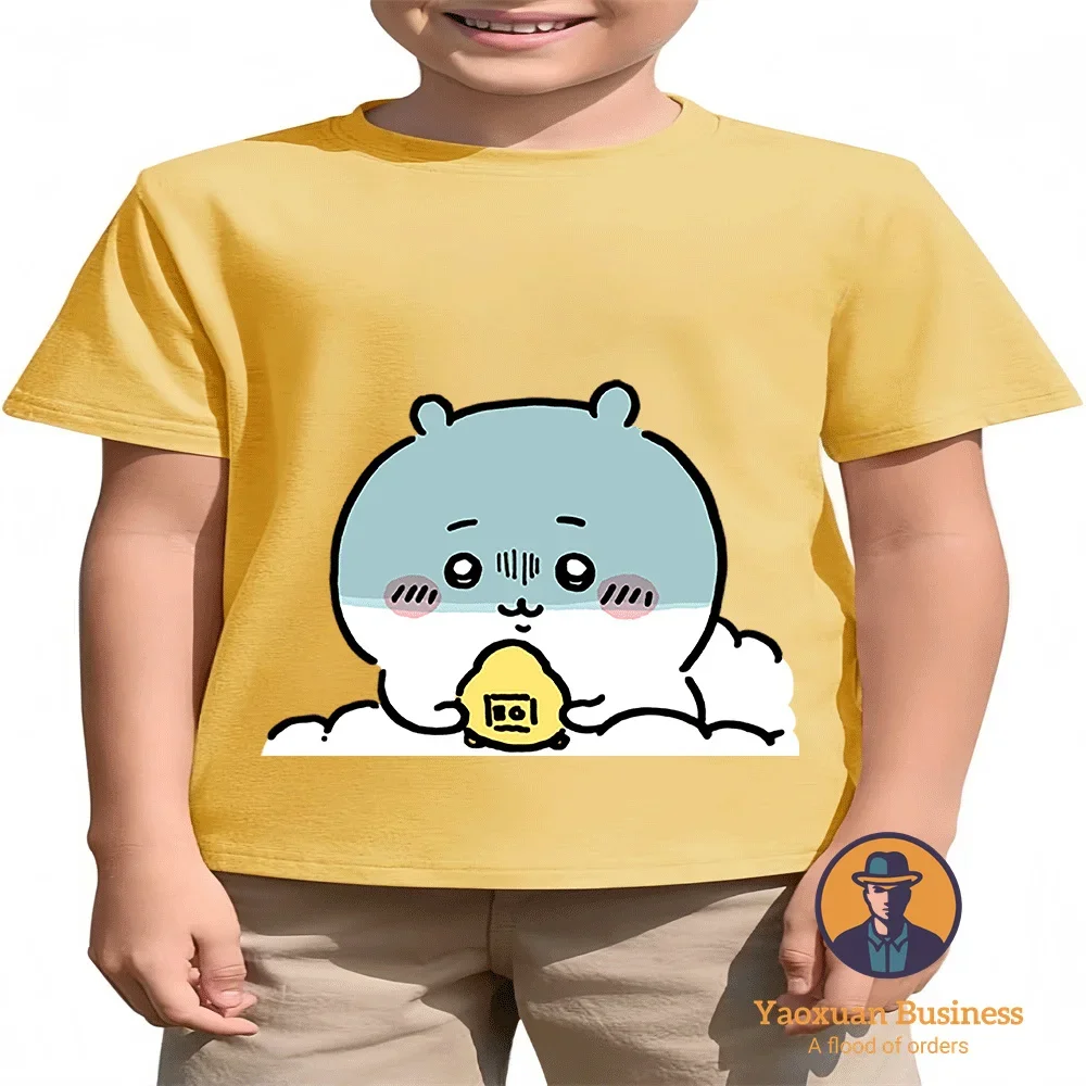 

Breathable 2-14Y Boys Girls Round Neck Pure Cotton Kidswear Chiikawa Anime Summer Daily Outfit
