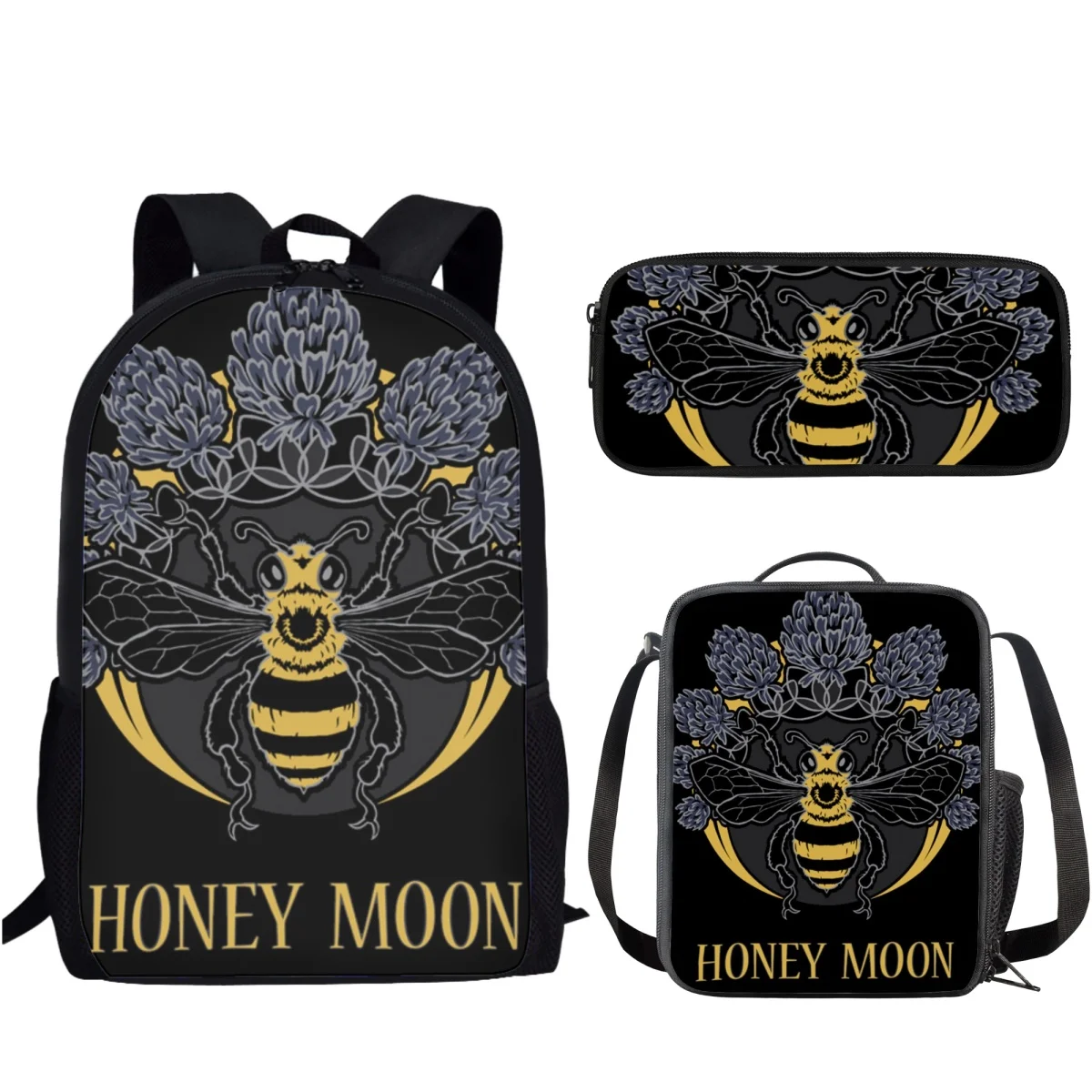 Conjunto de sacolas escolares de abelha, mochila animal para adolescentes, meninos e meninas, mochila casual para estudante primário, 3 peças