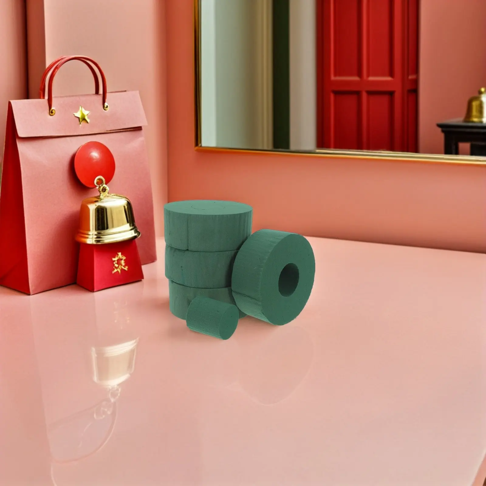 4Pcs Green Round Floral Foam Blocks Wine Bottle Flower Foam Ring Holder Water Absorbing Flower Arrangement Supplies 3.7 Inch Dia