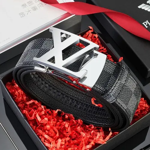 Imagen 2 del producto Cinturón con hebilla automática de moda para hombre con correa con patrón a cuadros, adecuado para uso informal, de negocios y para desplazamientos diarios