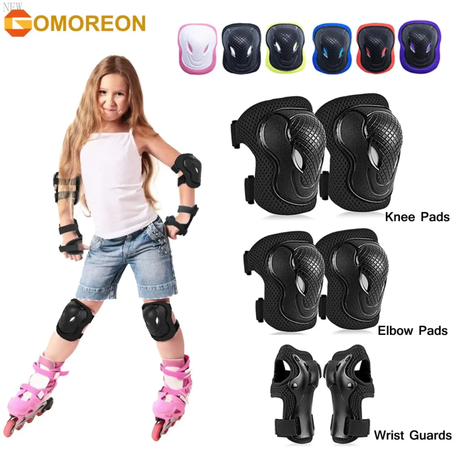 New 6Pcs/Set  Safety Knee Pads Elbow Pads Wrist Guards Children Protective Gear  Girls Boys Cycling Skating Roller