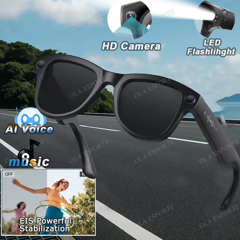 

Intelligent Smart Glasses With Charging Case Shoot Video Recording Voice Call 4K HD Camera Voice Assistant 290mAh Smartglasses