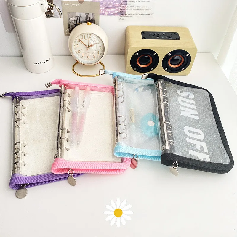 A6 Black Cute Zip Bag Transparent Loose Leaf Binder Notebook Inner Core Cover Note Book Planner Office Stationery