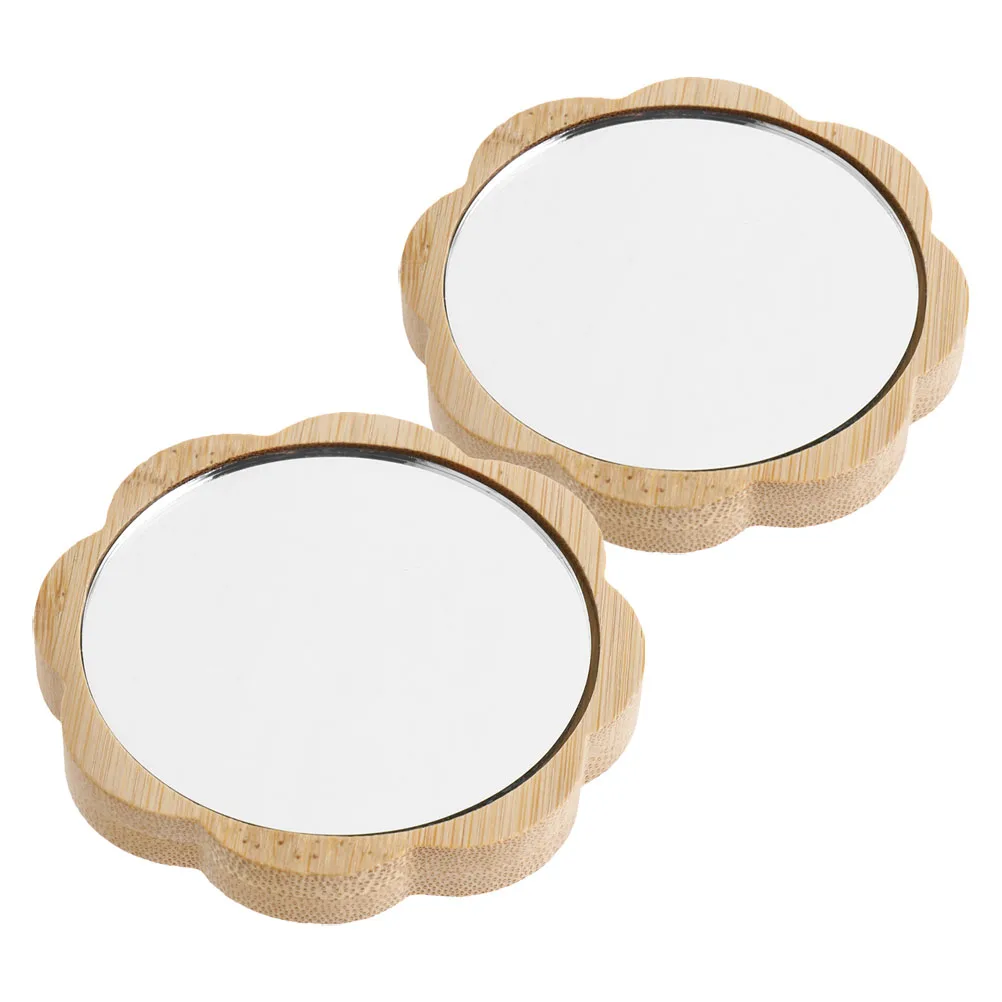 

2 Pcs Vanity Mirror Handheld Flower Shaped Compact Travel Household Makeup Cute Small