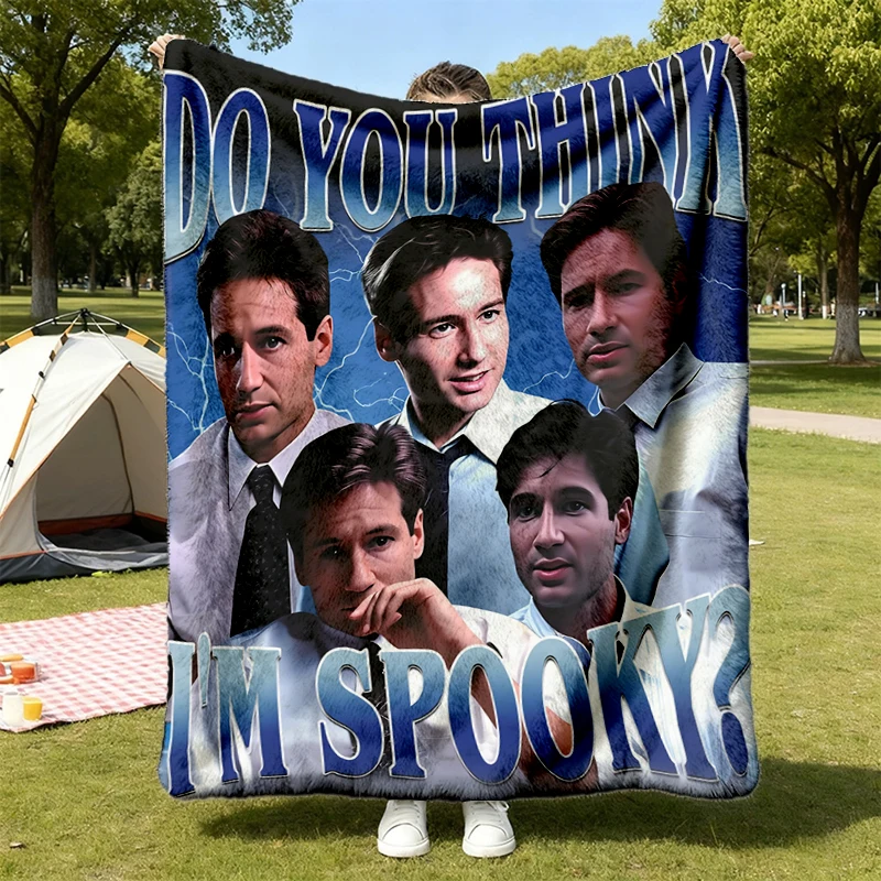Fox Mulder vintage bootleg Do you think I'm spooky? Flannel Throw, The X-Files Cozy Blanket