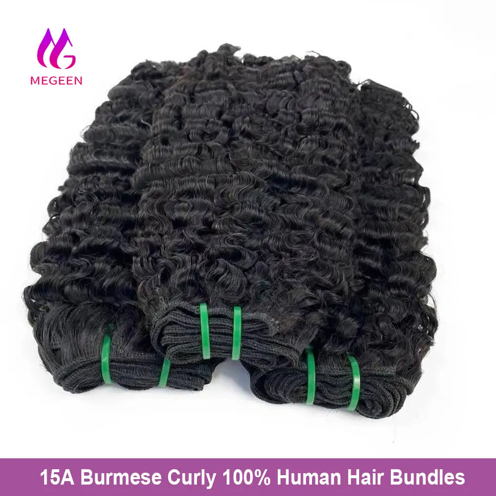 وصلات شعر من نسيج ميجين ، شعر بكر غير معالج ، خصلات شعر بشري مجعد بورمي ، أسود طبيعي ، 1 ب ، 12-32 في ، 15 أ ، 1 ، 3 ، 4