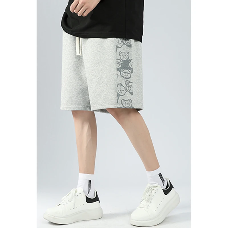 Men Trendy Cartoon Print Pockets Casual Streetwear Y2K Short Pants 2024 Summer Youth Korean Sports Loose Beach Shorts Pantalones