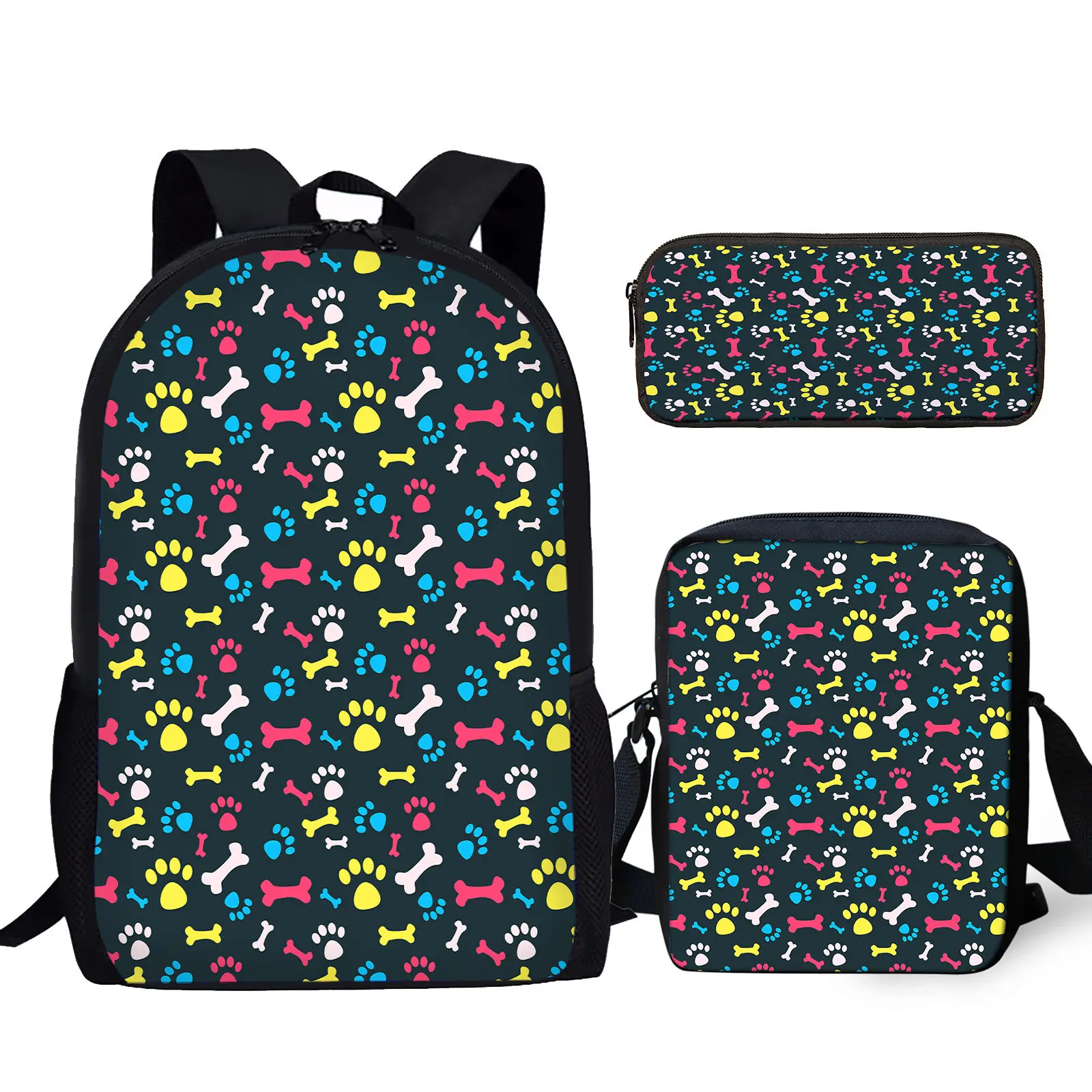 Bolsa escolar com estampa de pata de desenho animado, 3 unidades, estudante, campus, mochila com almoço, bolsa de lápis, adolescentes, meninos, meninas, mochila de armazenamento casual