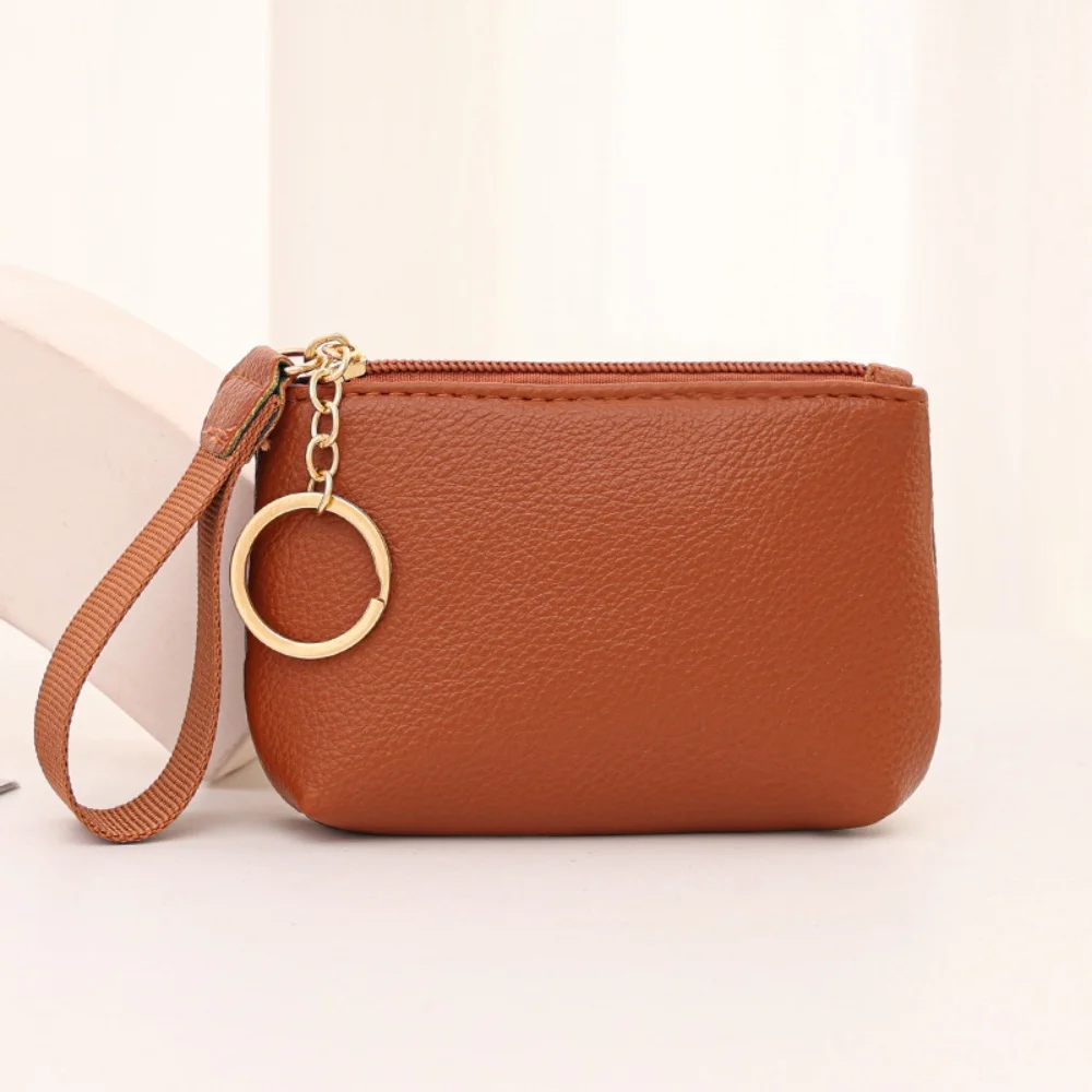 Multifunctional Pendent Wallet Zipper Solid Color Clutch Bags PU Leather Coin Bag Zipper Coin Purse Key Coin Storage Bag