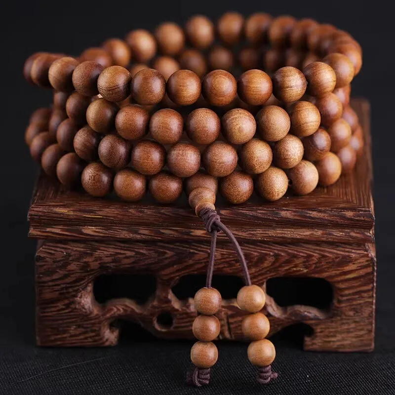 

Indian Mysore Buddha Beads Natural Wooden Inscription Bead Bracelets With Old Mountain Sandalwood Fragrance Wooden jewelry