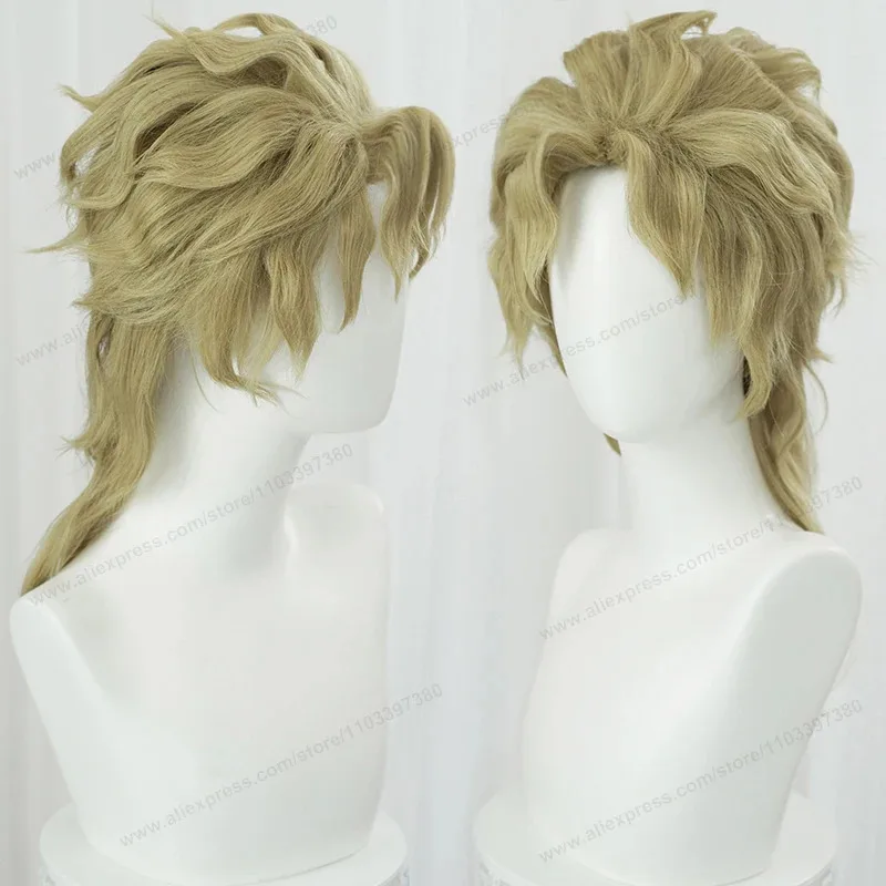 Peluca de Cosplay de Anime Dio Brando, 40cm, pelucas cortas doradas para hombres, pelo sintético resistente al calor, 5;d'2.y;8'