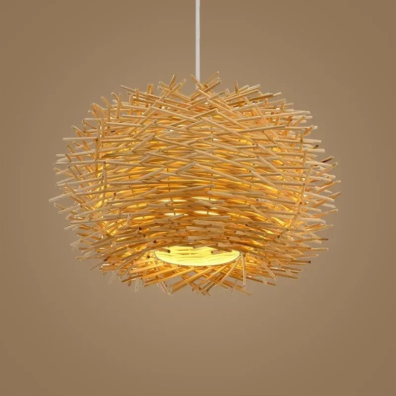 Nordic Bird Nest Pendant Lamp Rattan Wicker Wood Handmade Hotel Restaurant Cafe Living Room Suspension Lighting  WJ121922