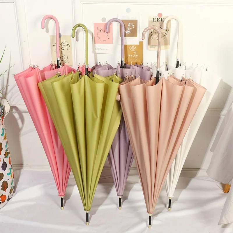 

16-Bone Umbrella Automatically Open Long Handle Straight Pole Large Curved Handle Wind-resistant Sunshade Sunscreen Umbrella