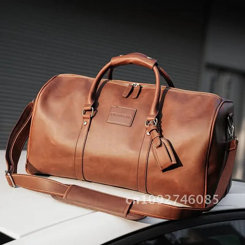 

Genuine Leather Men Women Travel Bag Soft Real Weekend Luggage Hand Bags Bag Cowhide Leather Carry Shoulder Travel Bag