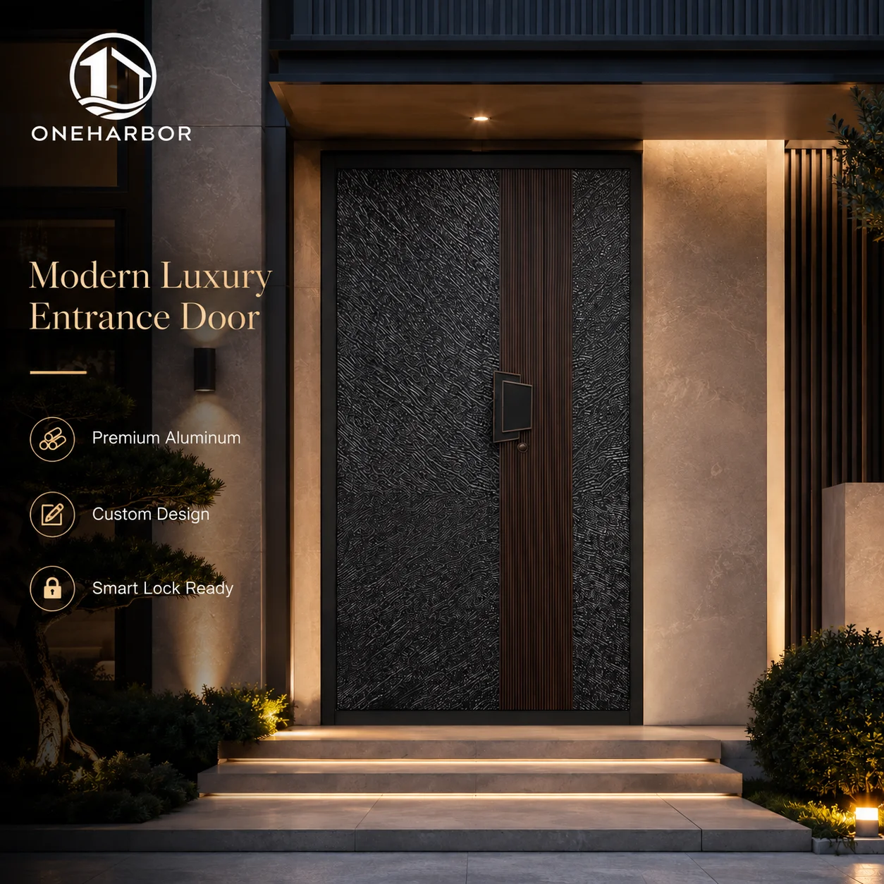 Textured Aluminum Front Door Single Door Cast Aluminum Exterior Entrance Custom Size Decorative Design for Luxury Modern Villa