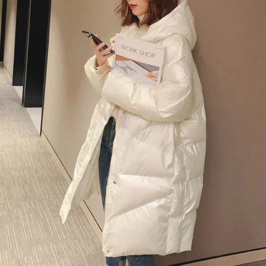 2022 Winter Jacket Ladies Down Cotton Long Coat Shiny Face Women's Oversize Bread Coat Stand-up Collar Coat Winter