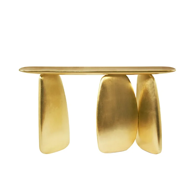 

Italian solid wood entrance table, high-end artistic end , modern light luxury designer gold foil entrance table
