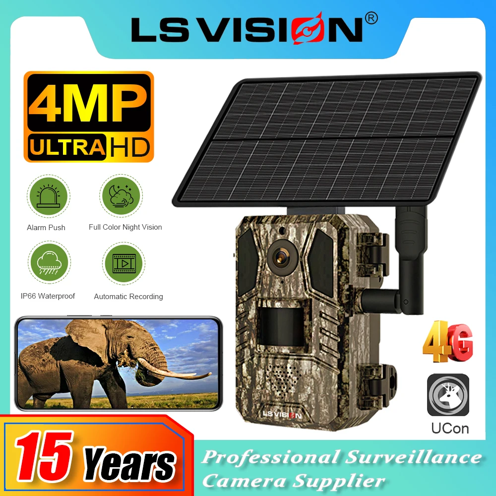 

LS VISION 4G Solar Hunting Trail Camera Outdoor 4MP Night Vision PIR Motion Detection 7800mAh Battery Waterproof Wildlife Camera