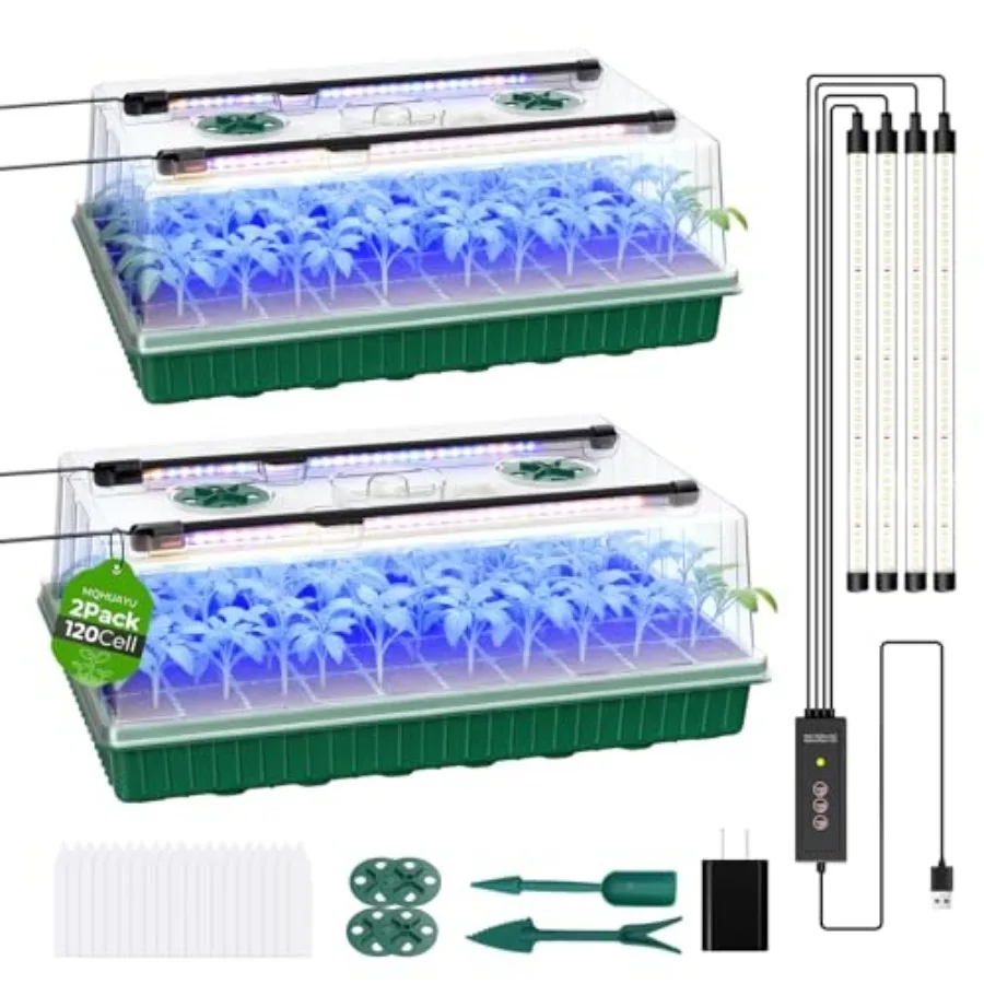 

Seed Starter Tray with Grow Light Smart Timer Seedling Starter Kit with Humidtiy Dome 3/6/12H Timer Germination Kit For all pla