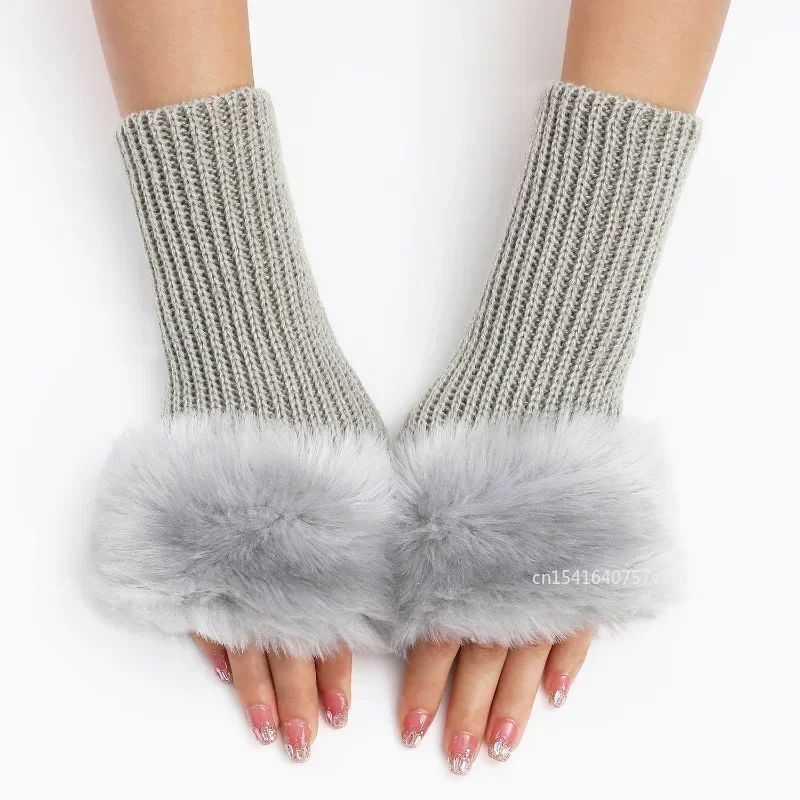 Fine Grain Short Woolen Gloves New Winter Woolen Gloves Female Fake Sleeves Knitted Warmth Exposed Fingerless Arm Sleeves