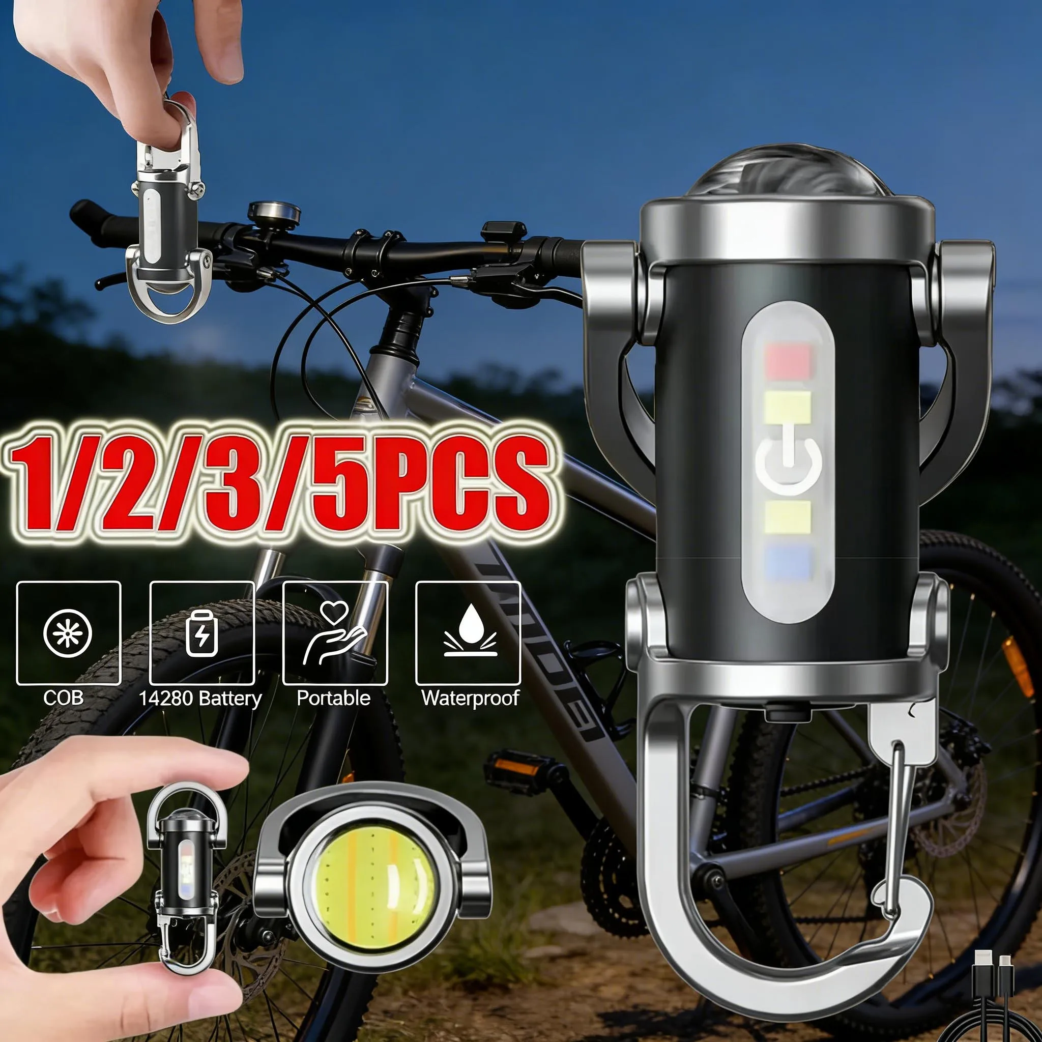 Linternas de Llavero Recargables, Luz de Trabajo COB Multifunción, 6 Modos, Luz de Emergencia para Caminar, Buscar, Hacer Senderismo