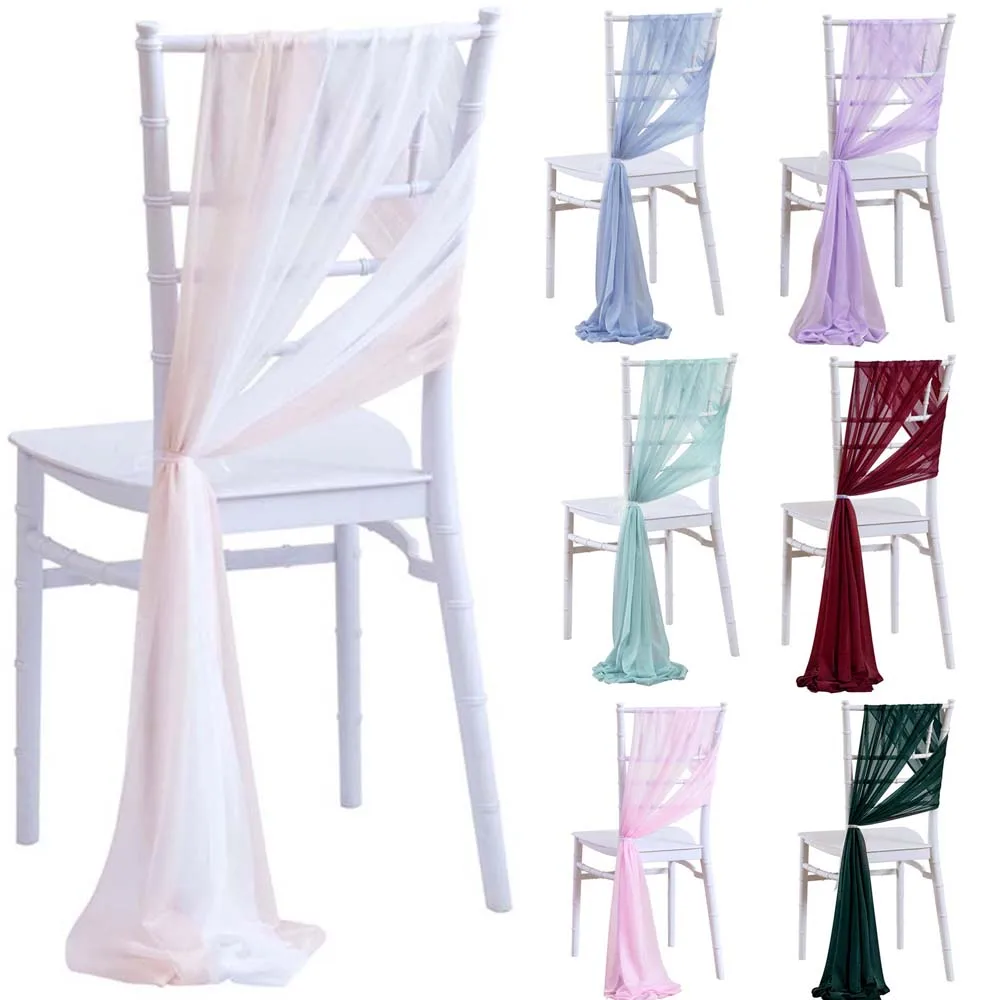 24Pcs Chiffon Chair Sashes Wedding Chair Covers Ribbon Baby Shower Party Aisle Artificial Flower Chair Cover Hotel Banquet Decor