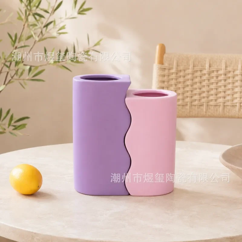 for French Premium Macaron Ceramic Vase Simple Desktop Flower Arrangement Living Room Bedroom Soft Decoration Wholesale
