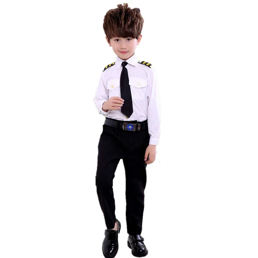 Przebranie dla dzieci Dziewczyna Chłopiec Kapitan Samolot Fantazyjne ubrania Dzień Dziecka Pilot Uniform Stewardesa Cosplay Kostium na Halloween