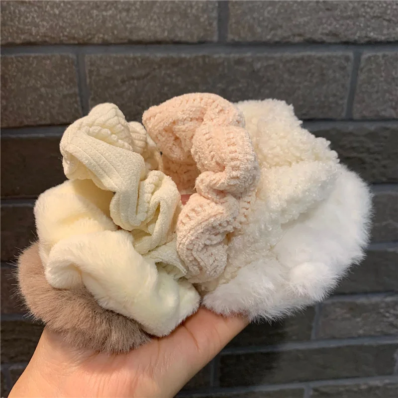 Warm Soft Hair Scrunchies Furry Elastic Hair Band Women Girls Ponytail Holder Hair Rubber Band Hair Ties Hair Accessories