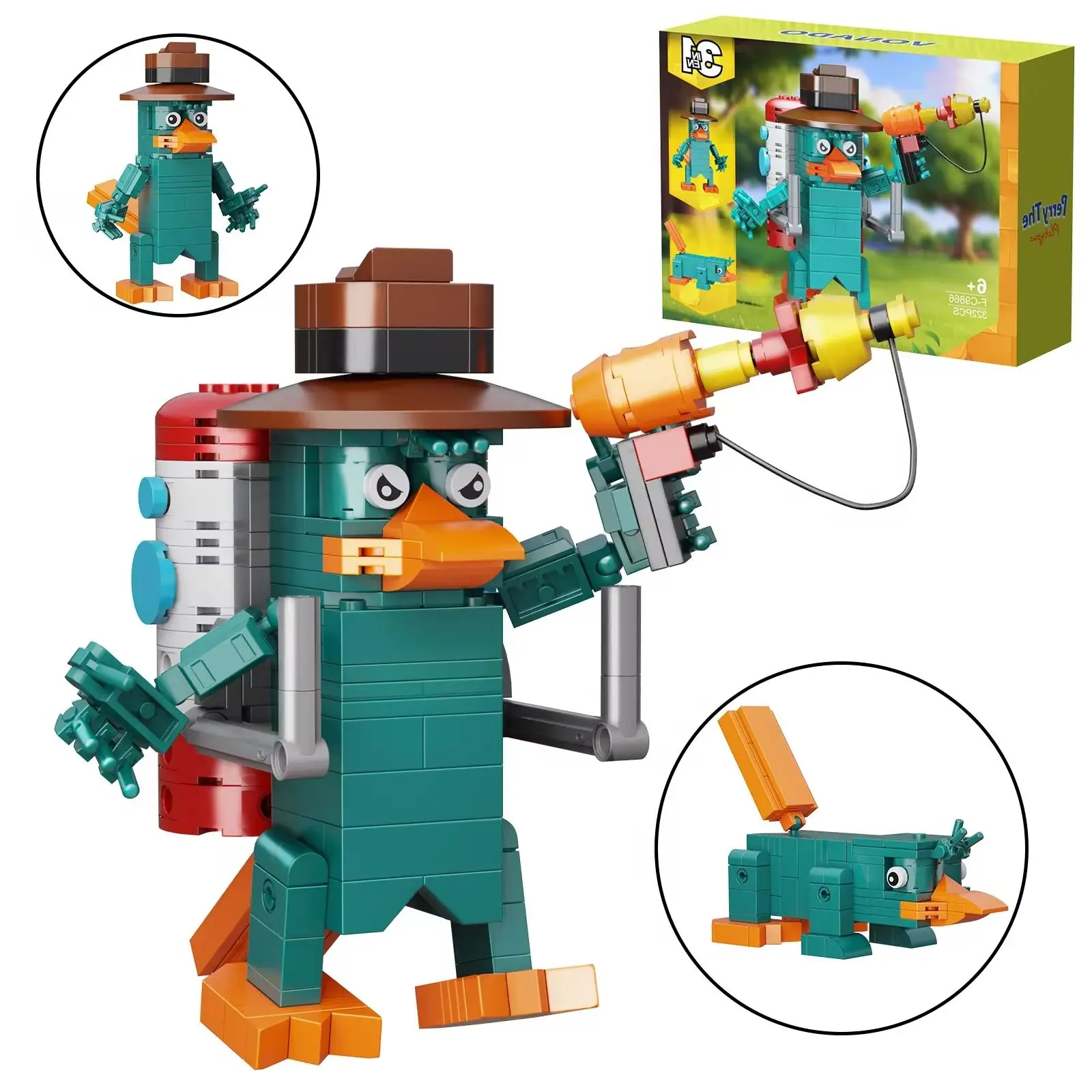 

Phineas and Ferbs Perry the Platypus Model Building Bricks Suit Creative Game Monster Model Toys for Kid Christmas Gifts