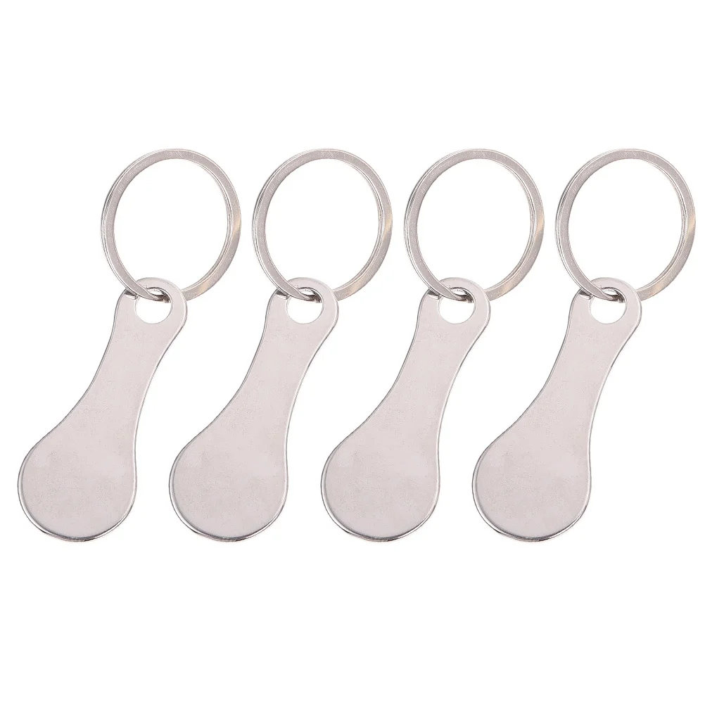 4 Pcs Cart Token Trolley Tokens Key Rings Pendants Shopping Keyring Bottle Opener Portable Stainless Steel Convenient Hanging