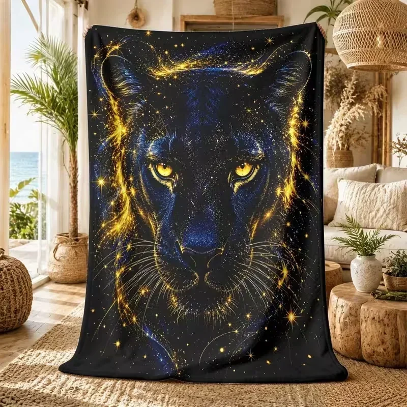 Thin Blanket Golden Lightning Leopard Print Blanket Soft Cozy Throw Blanket All Season Use Sofa Bed Animal Home Decoration