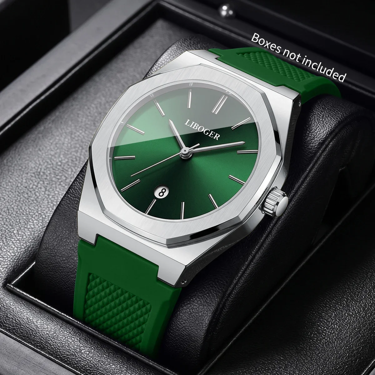 Fashion Octagonal Dial Men Quartz Watch Casual Silicone Strap Calendar Sports Wristwatches Relogio Masculino（Without Box）