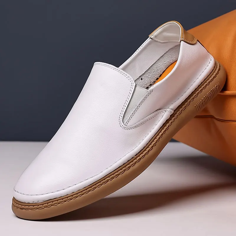 Zapatos informales de piel de vaca auténtica para hombre, calzado plano, cómodo y elegante, novedad