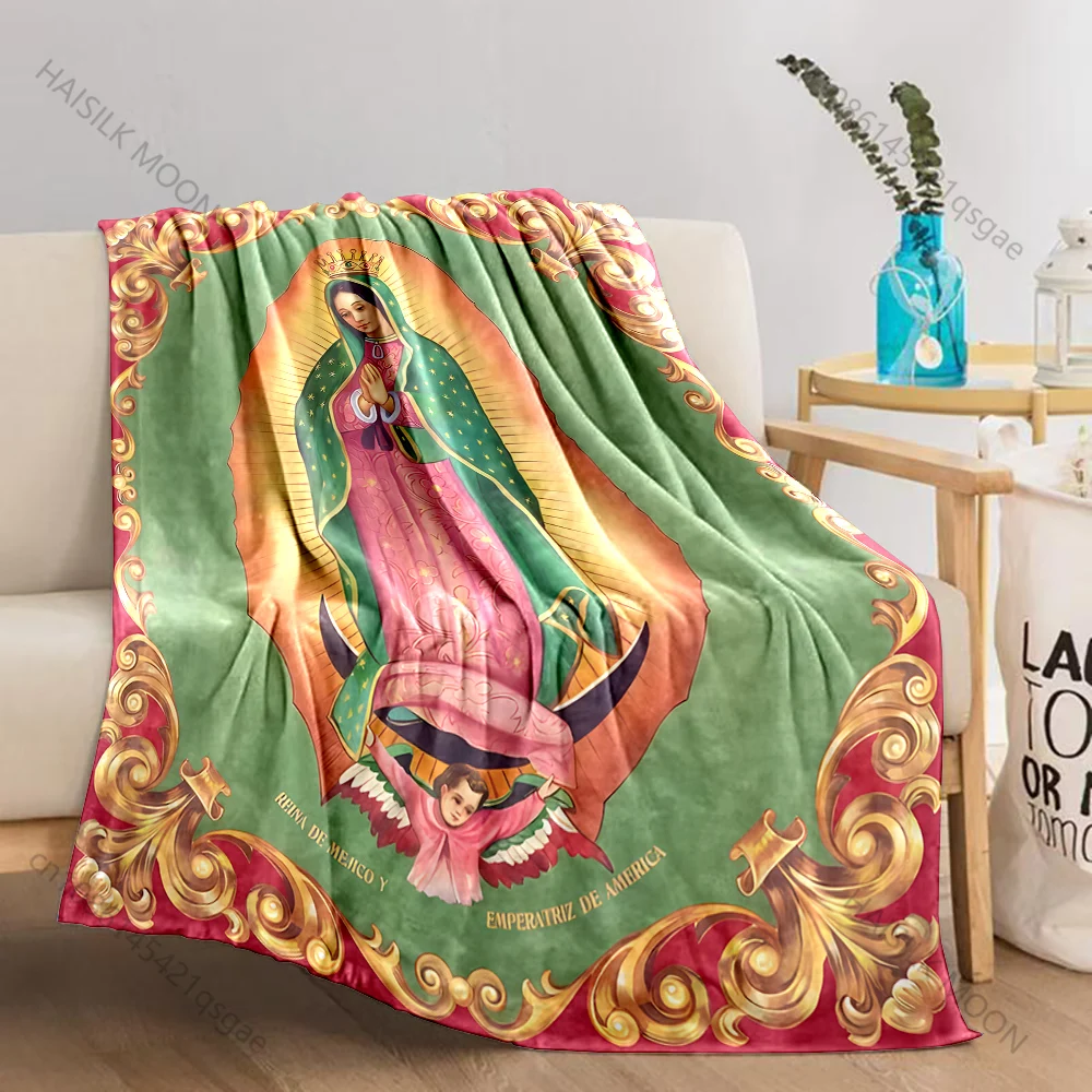 1PC Virgin Mary religious artwork Print Believer Pray blanket Warm soft flannel material suitable for all seasons luxury gift
