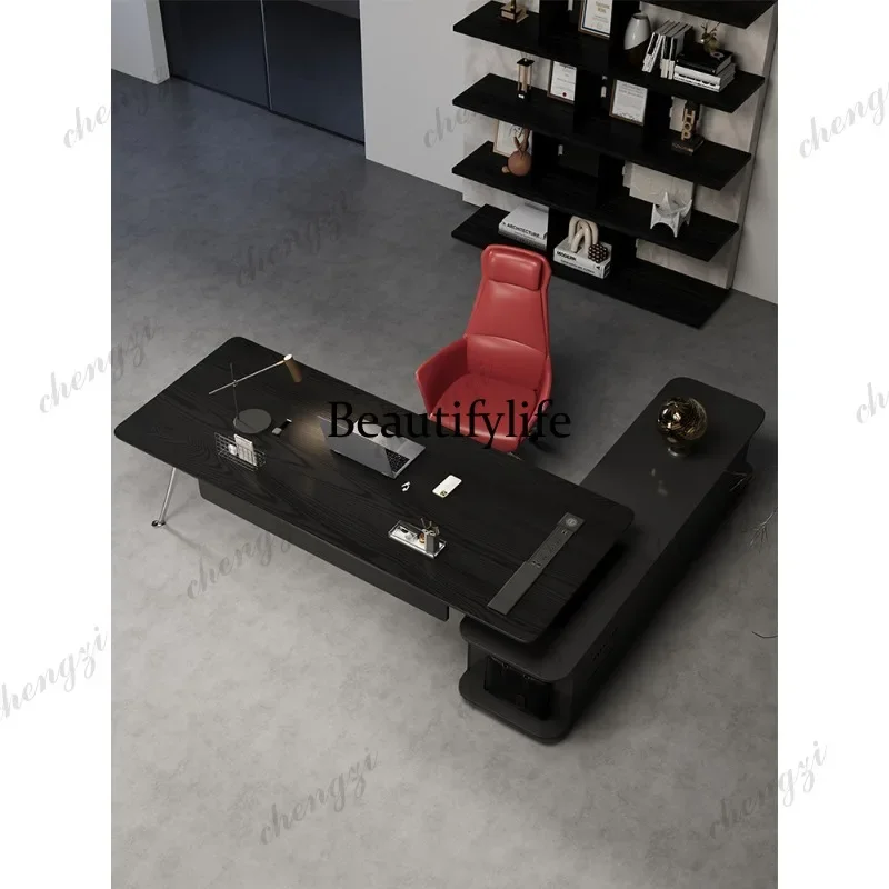 Solid wood boss table, large desk, simple and modern office computer desk supervisor, light luxury and advanced sense