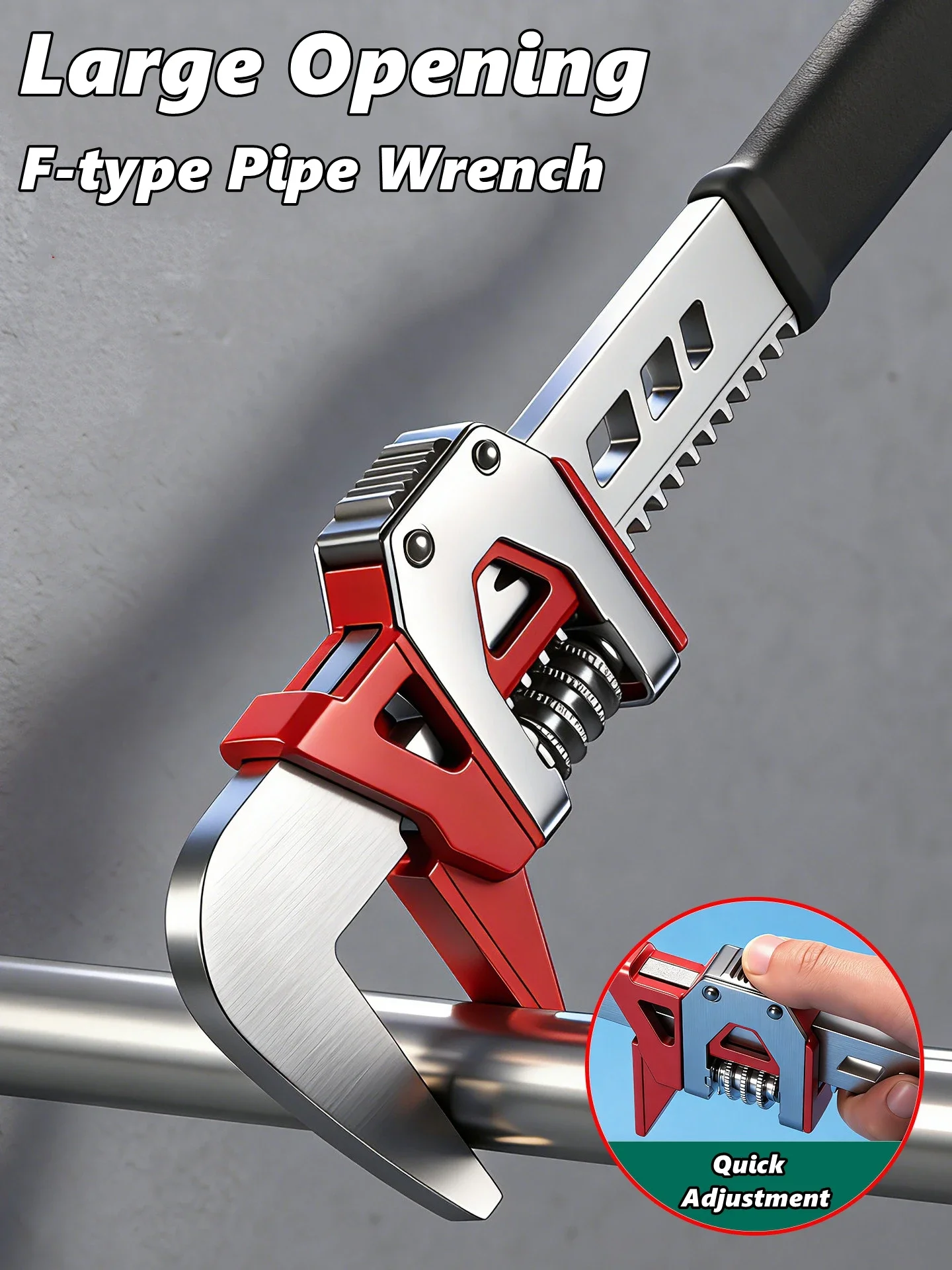 Adjustable F-type Motor Repair Wrench 12inch 0-75mm Large Opening Fast Pipe Wrench Multipurpose