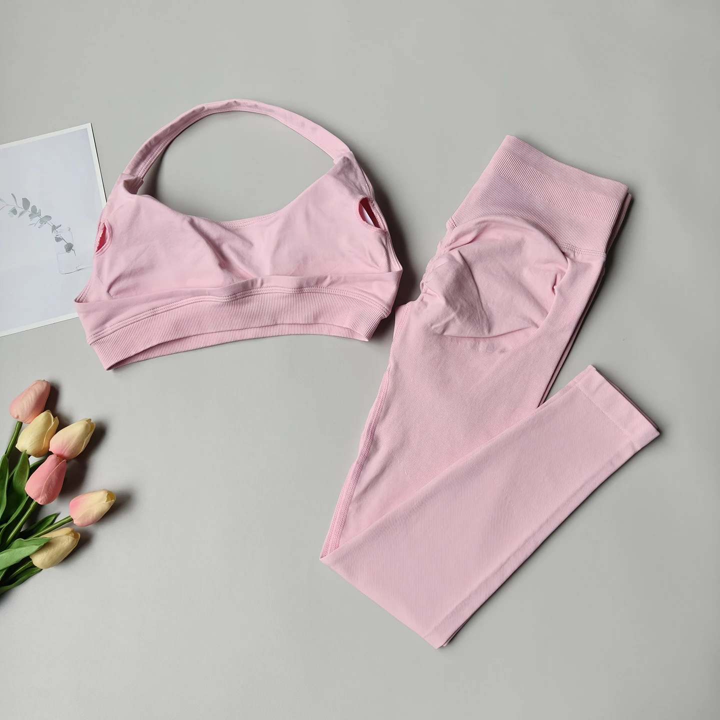 2-teiliges Damen-Yoga-Set, Nahtlose Fitness-Sportbekleidung, Neckholder-Sport-BH, Passende Yoga-Leggings für Workout-Sets, Gym-Outfit – Detail 21